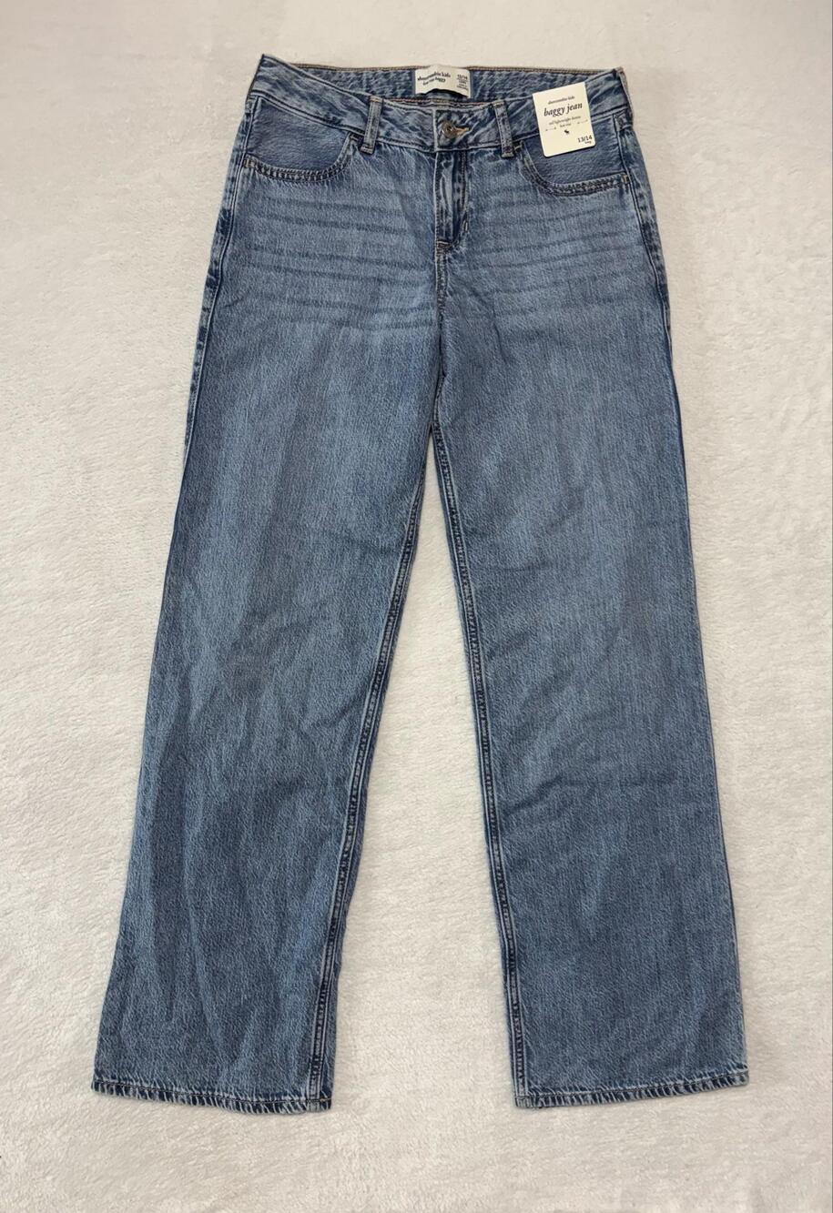 Abercrombie Kids Low Rise Baggy Jeans Girls 13/14 Long Blue Adjustable Waist